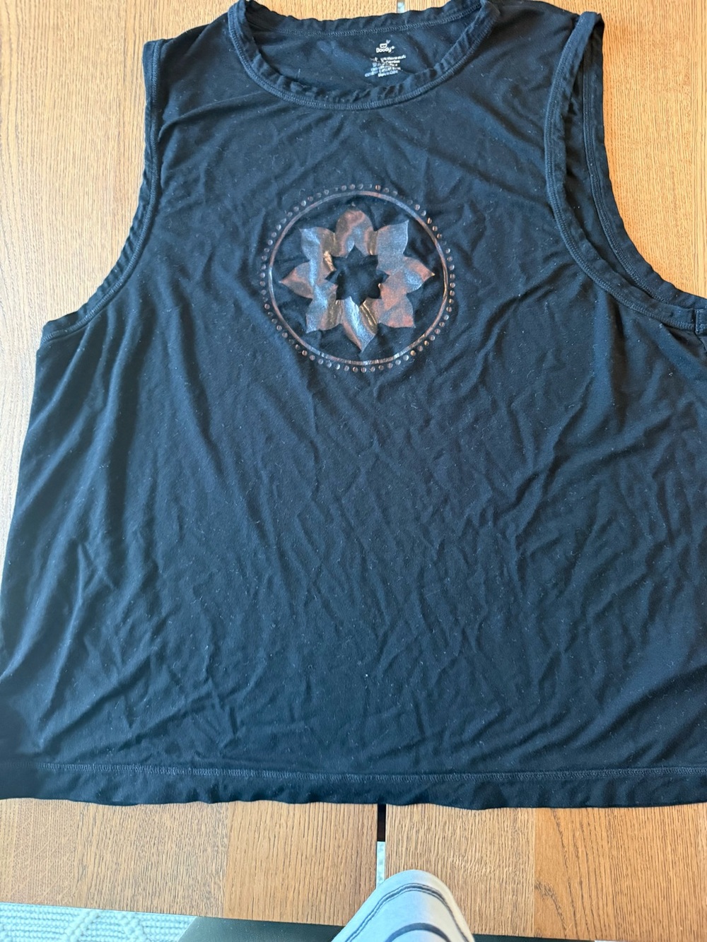 BOODY Black Tank Top with Subtle Metallic Medallion